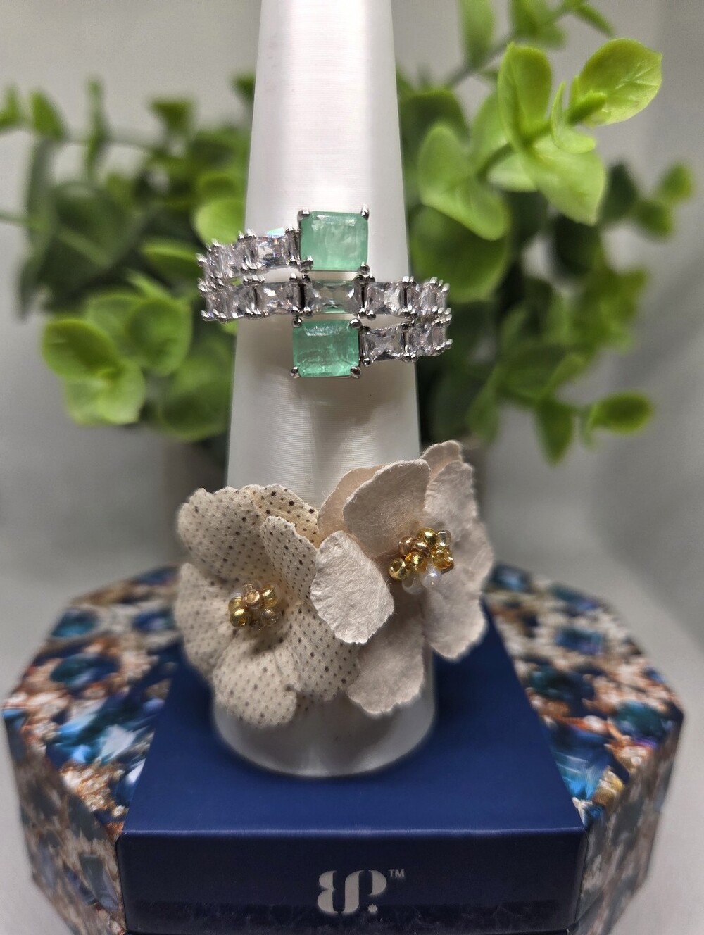 BP Mint Green And CZ Wrap Ring